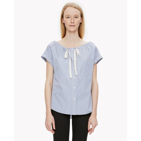Theory Tops - Theory Velvela  Tie Front Striped Utility Shirt